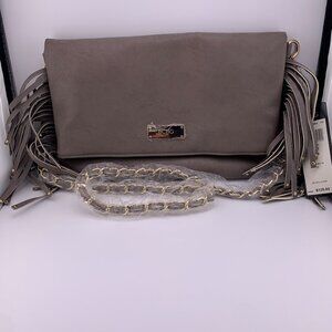 NWT BCBG Paris Taupe Fringe Foldover Crossbody Bag